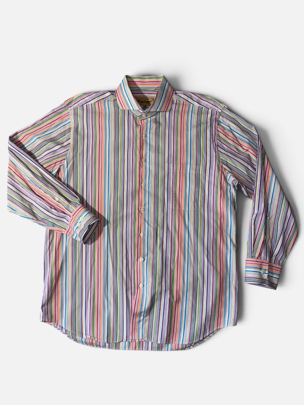 Paul Stuart mens XL colorful stripe 100% cotton luxury button up shirt EUC